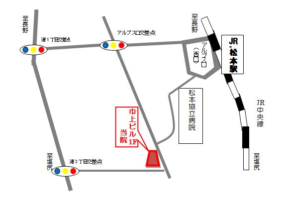 松本駅アルプス口(西口)徒歩4分、神林治療院、長野県松本市巾上13-4巾上ビル102の拡大版です